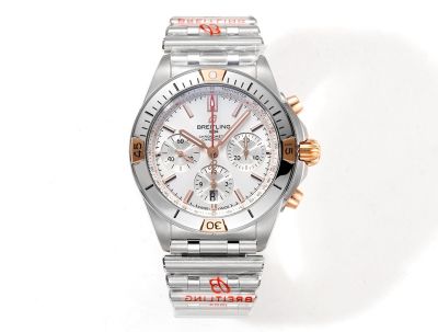 BLS Factory Breitling Chronomat B01 Movement 42mm SS Band White Face Watch